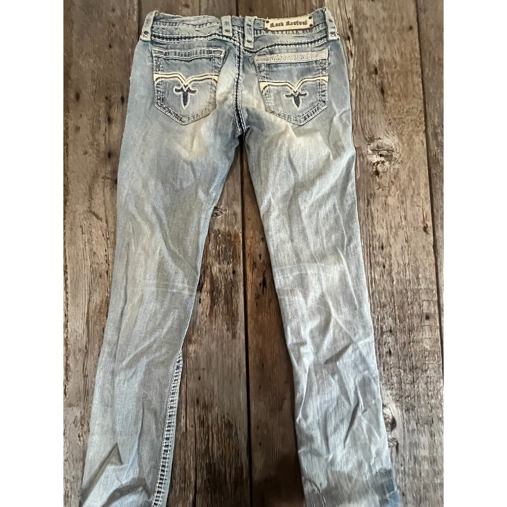 Rock Revival Bootcut Jeans Light Wash Distressed Embellished Studded Size 28 - Picture 11 of 14